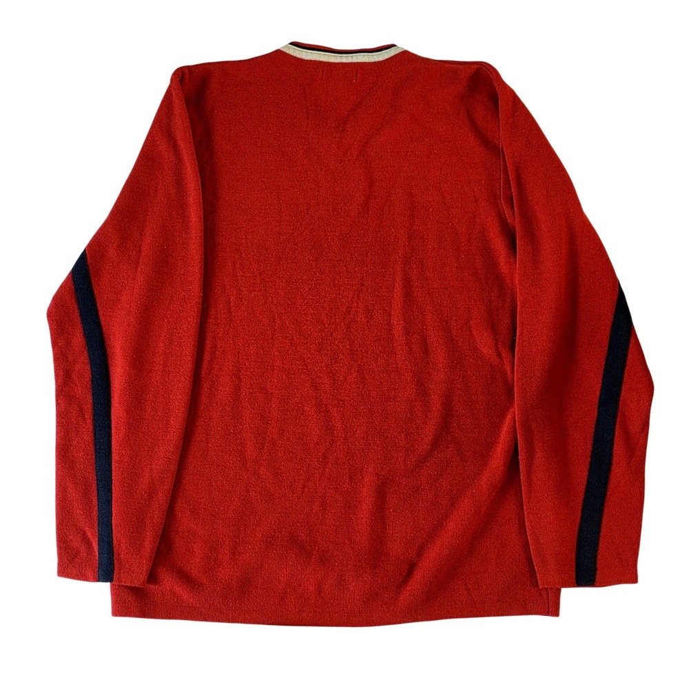 Unionbay Mens Vtg V-Neck Stripe Sweater Burnt Orange Nvy Blue Size Large 90s Y2K - Picture 3 of 5